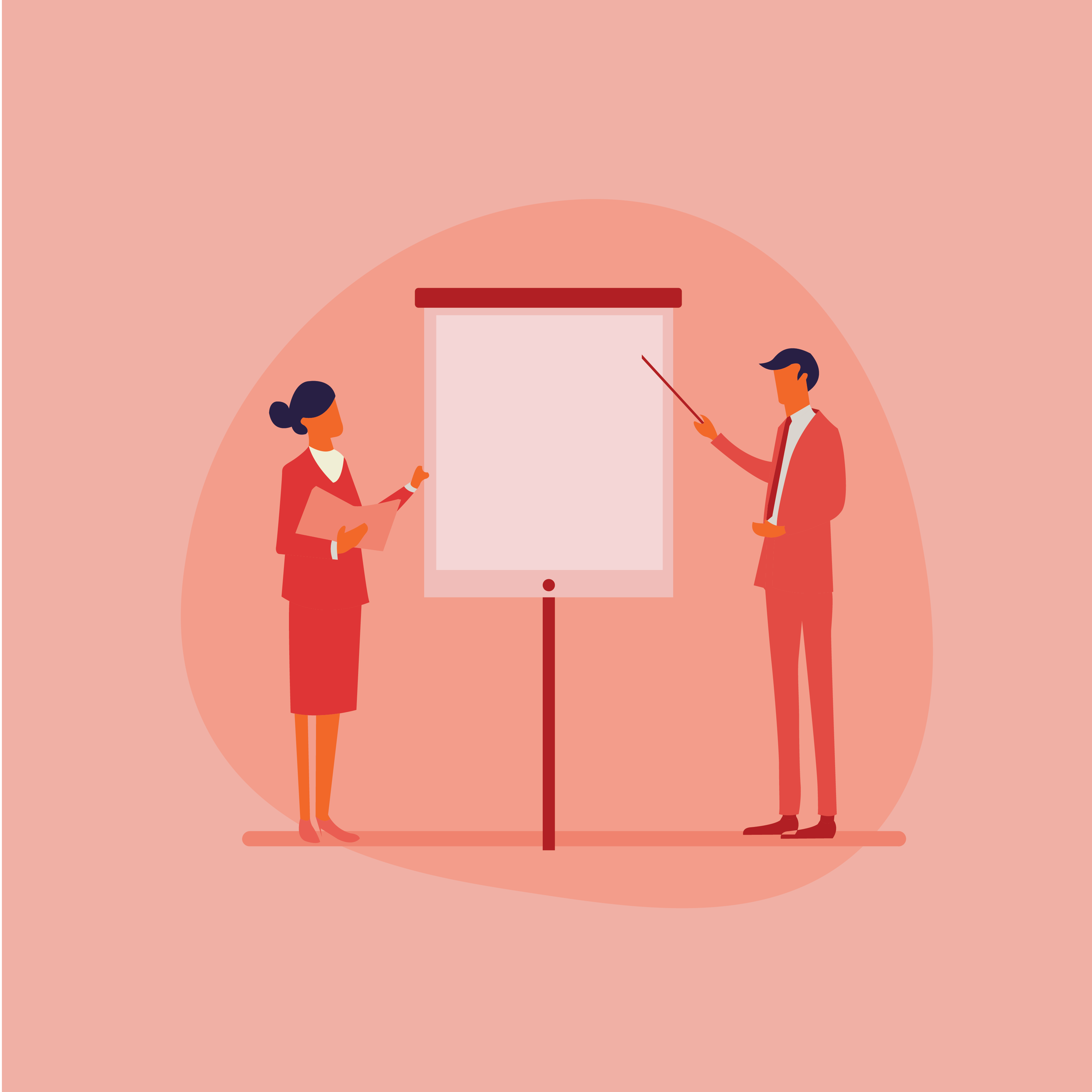 Two people presenting to a board.