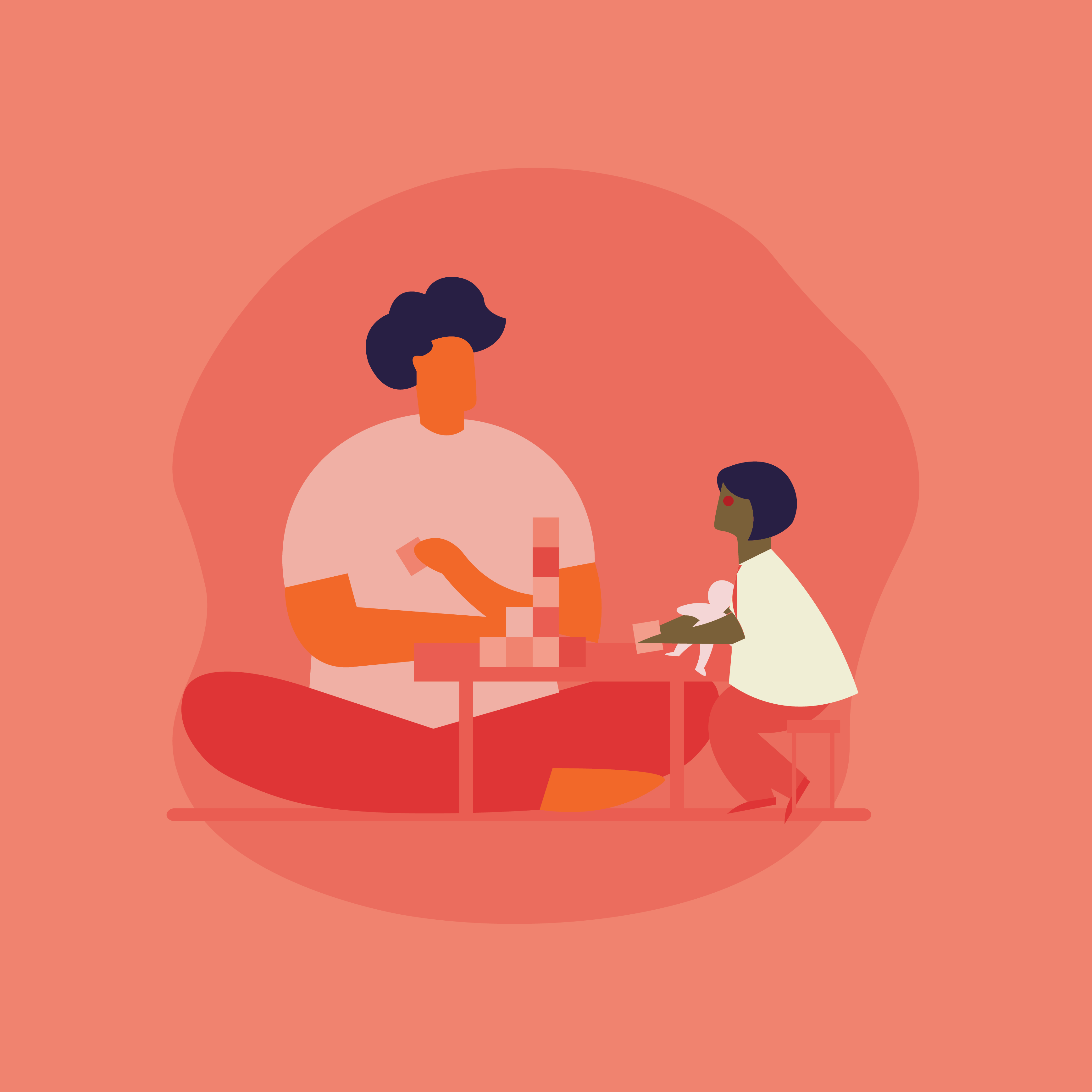 A parent and child are playing with blocks.