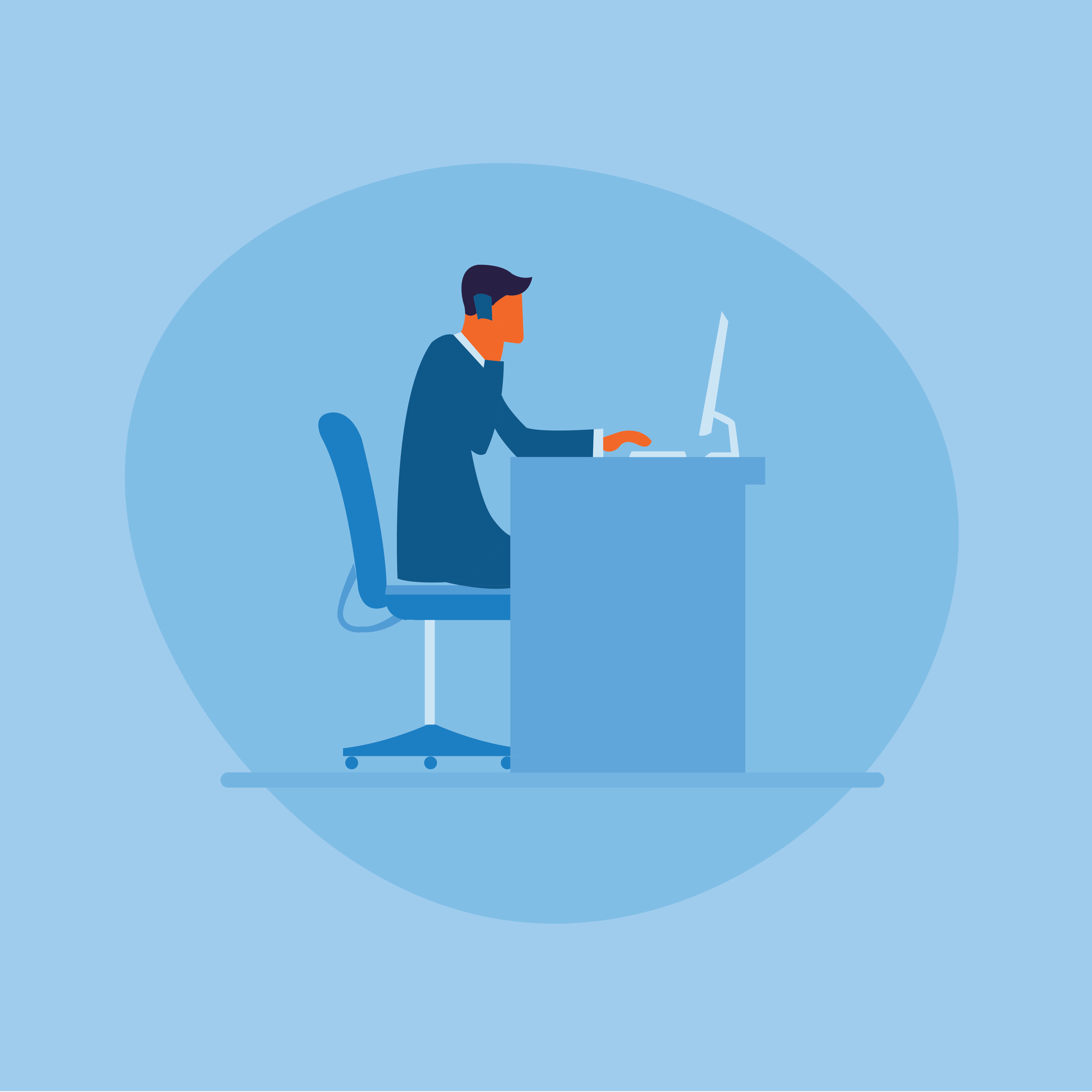 Man sitting at desk with computer.