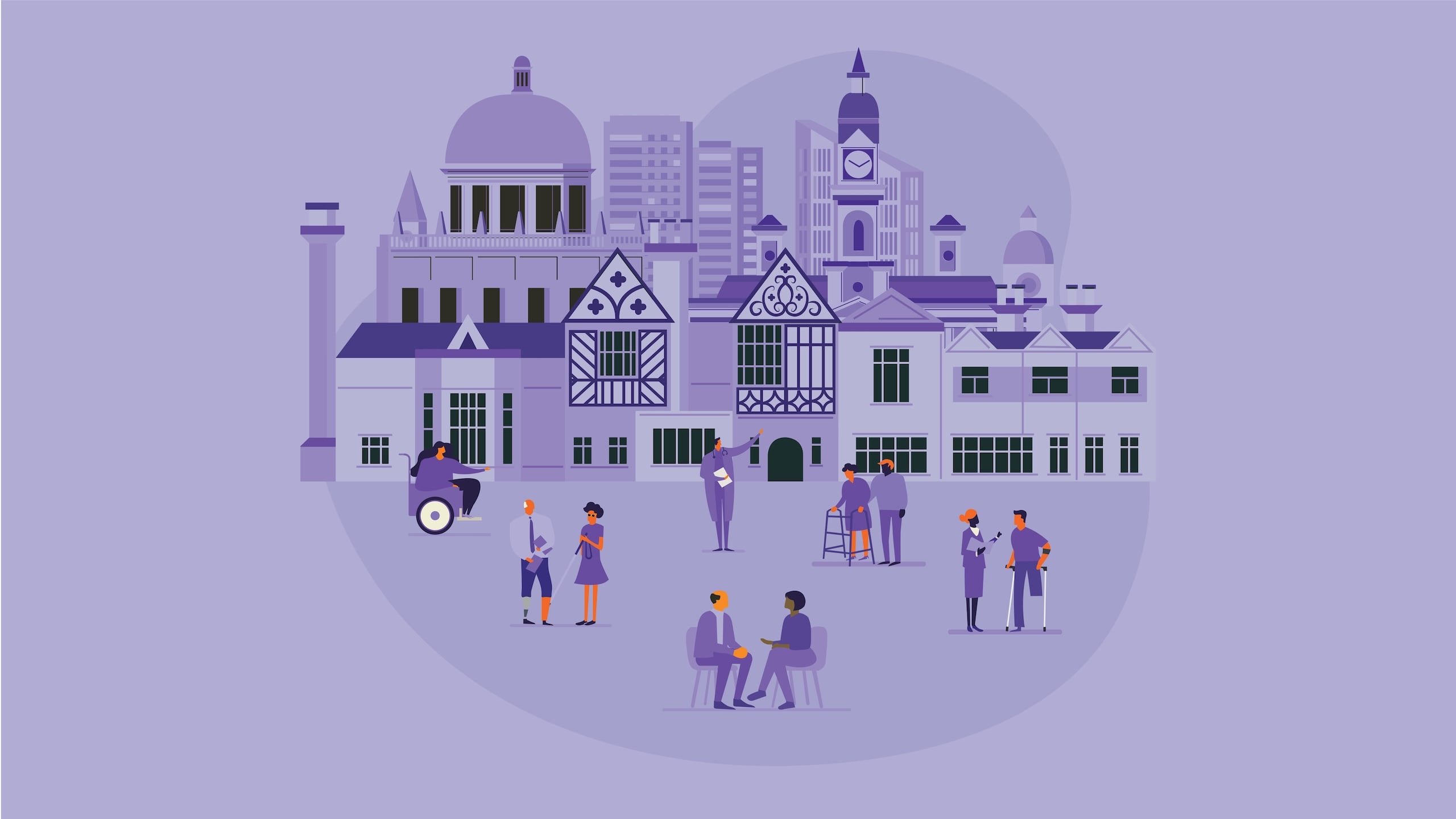 People with disabilities and different backgrounds in a community