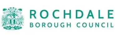 Rochdale Borough Council logo in teal. Includes a crest.