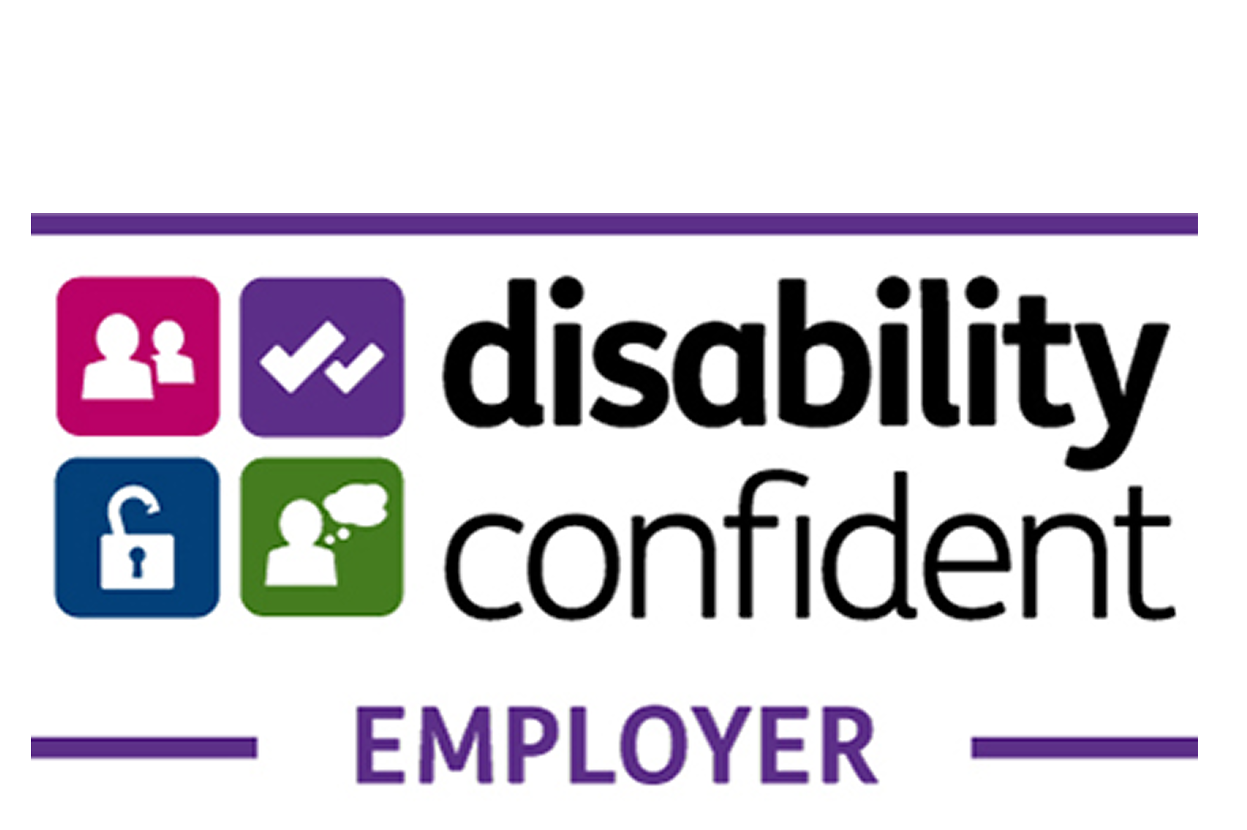 Disability Confident employer logo with icons.