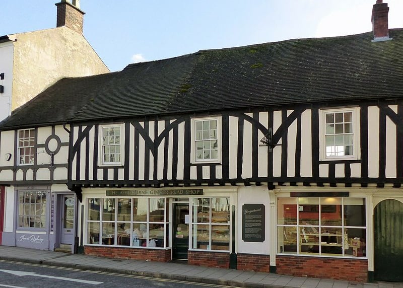 Tudor-style building, The Ashbourne Gingerbread Shop, storefront.
