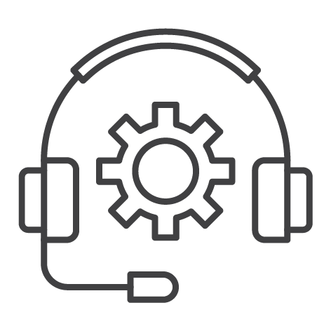 Headset and gear icon, customer service, support.