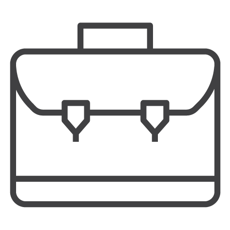 Outline of a briefcase with a handle and clasps.