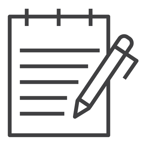 Notepad with lines, pen writing on it.