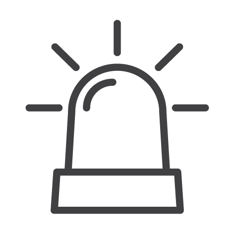 Icon of a siren with radiating lines.