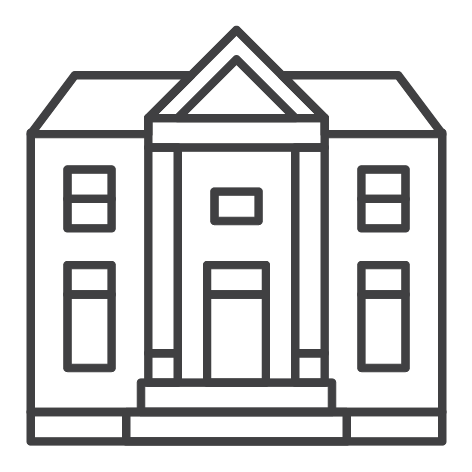 Outline of a building with windows and columns.