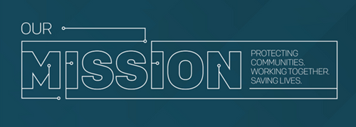 White text on a blue background. The words "OUR MISSION" are written in bold letters, with other mission statements.