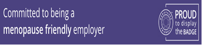 Logo "Proud to display the badge"  of a menopause-friendly employer.