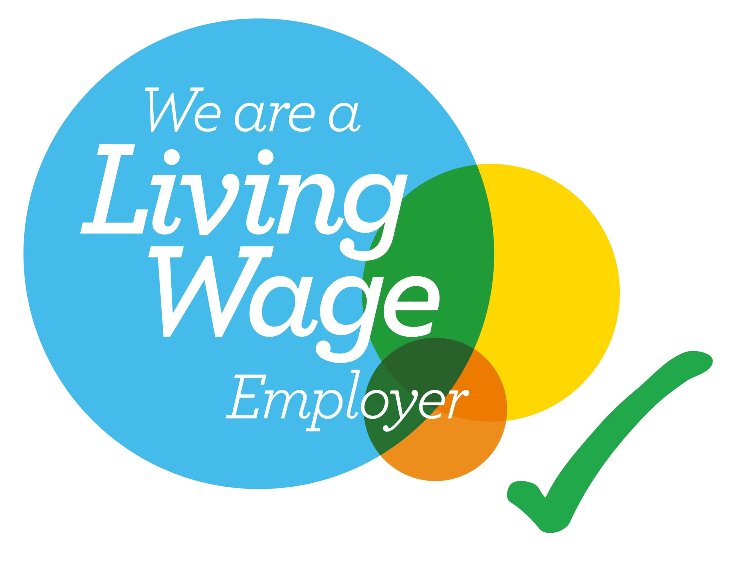Living Wage Employer logo with check mark.