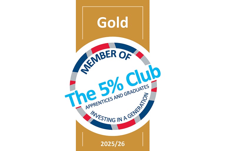 Badge for The 5% Club, with "Gold" at the top and the club logo.