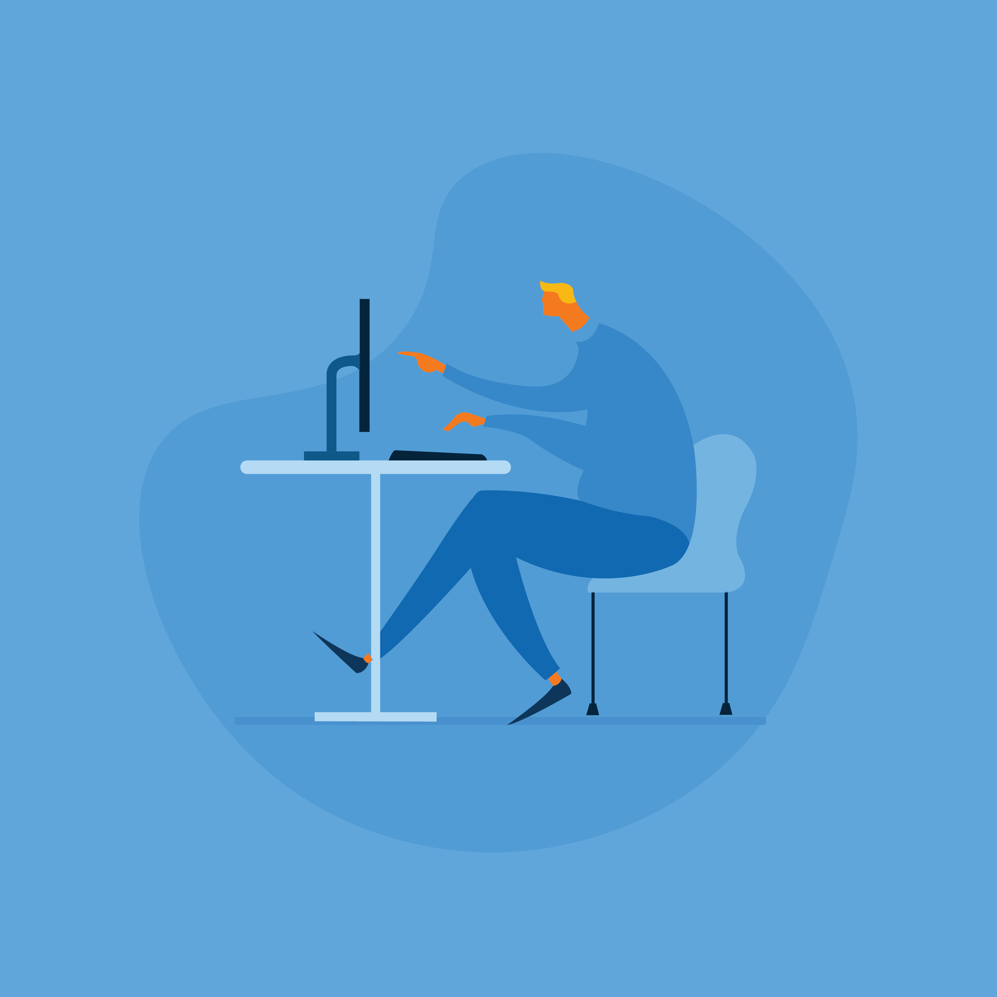 Illustration of a person using a computer at a desk.