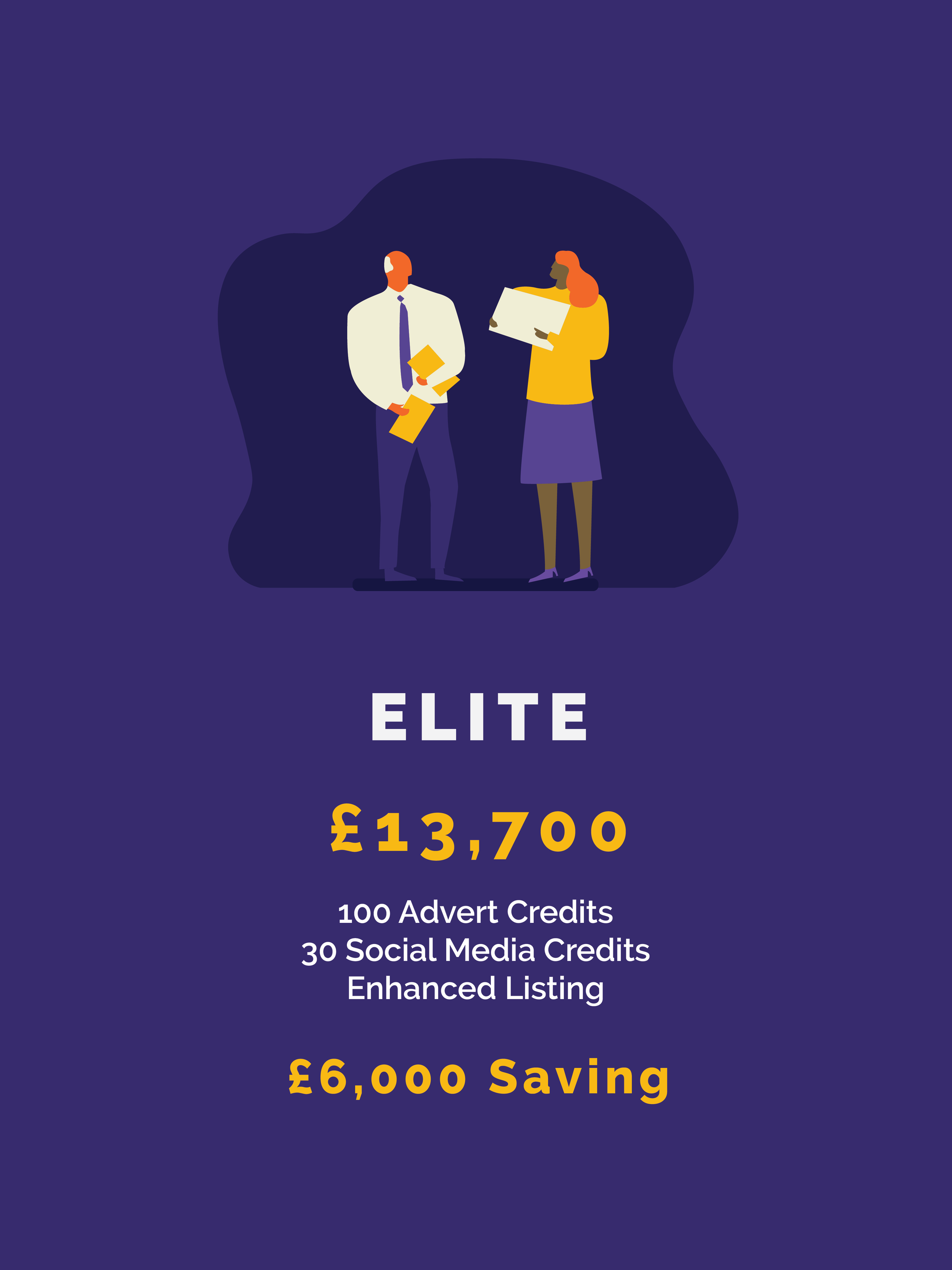 Package includes 100 advert credits, 30 social media credits, and an enhanced listing. Savings of £6,000.