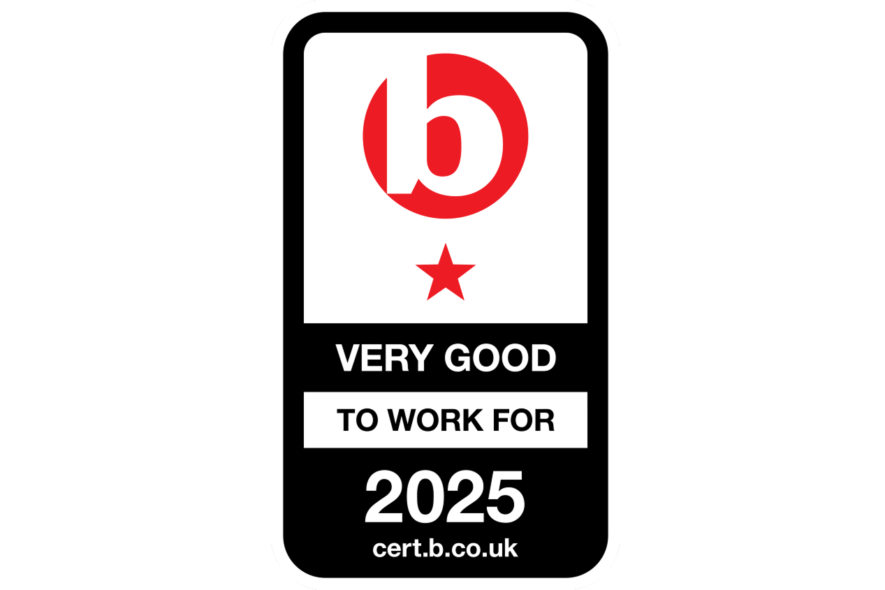 Best Companies 2025 Very Good To Work For accreditation badge with a red logo and one star.